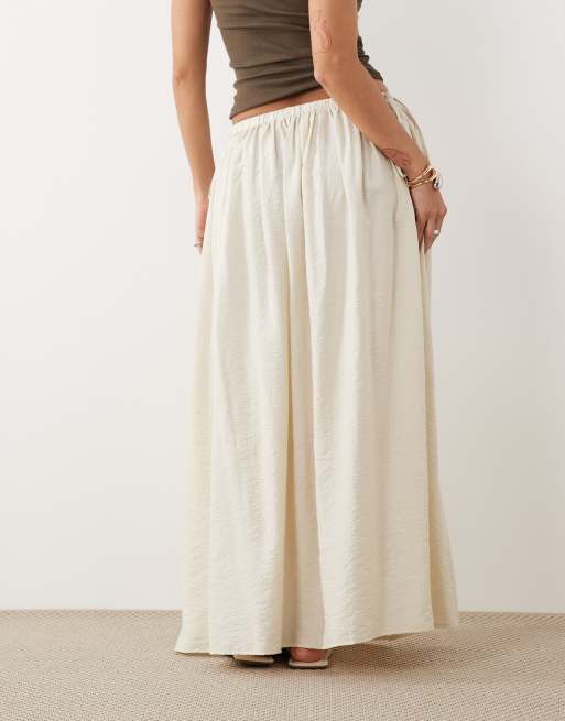 ASOS DESIGN tie waist soft crinkle maxi skirt in oyster, 5 of 5
