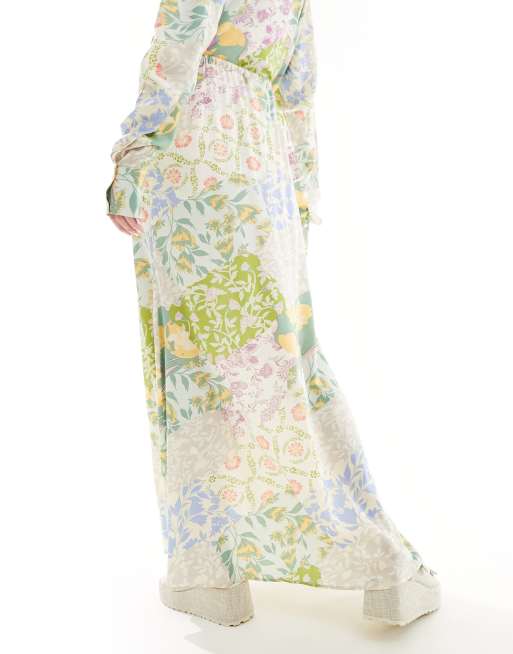ASOS DESIGN tie waist spun maxi skirt in mixed floral print - part of a set