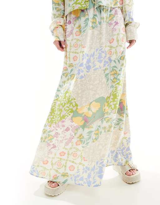 ASOS DESIGN tie waist spun maxi skirt in mixed floral print - part of a set