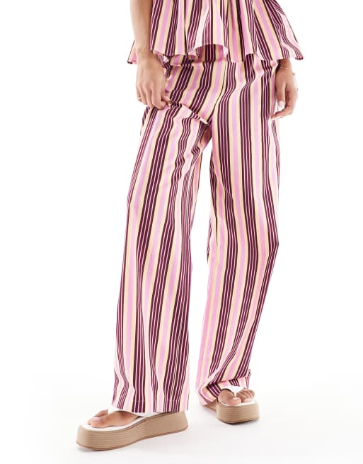 ASOS DESIGN tie waist straight leg pants in stripes - part of a set