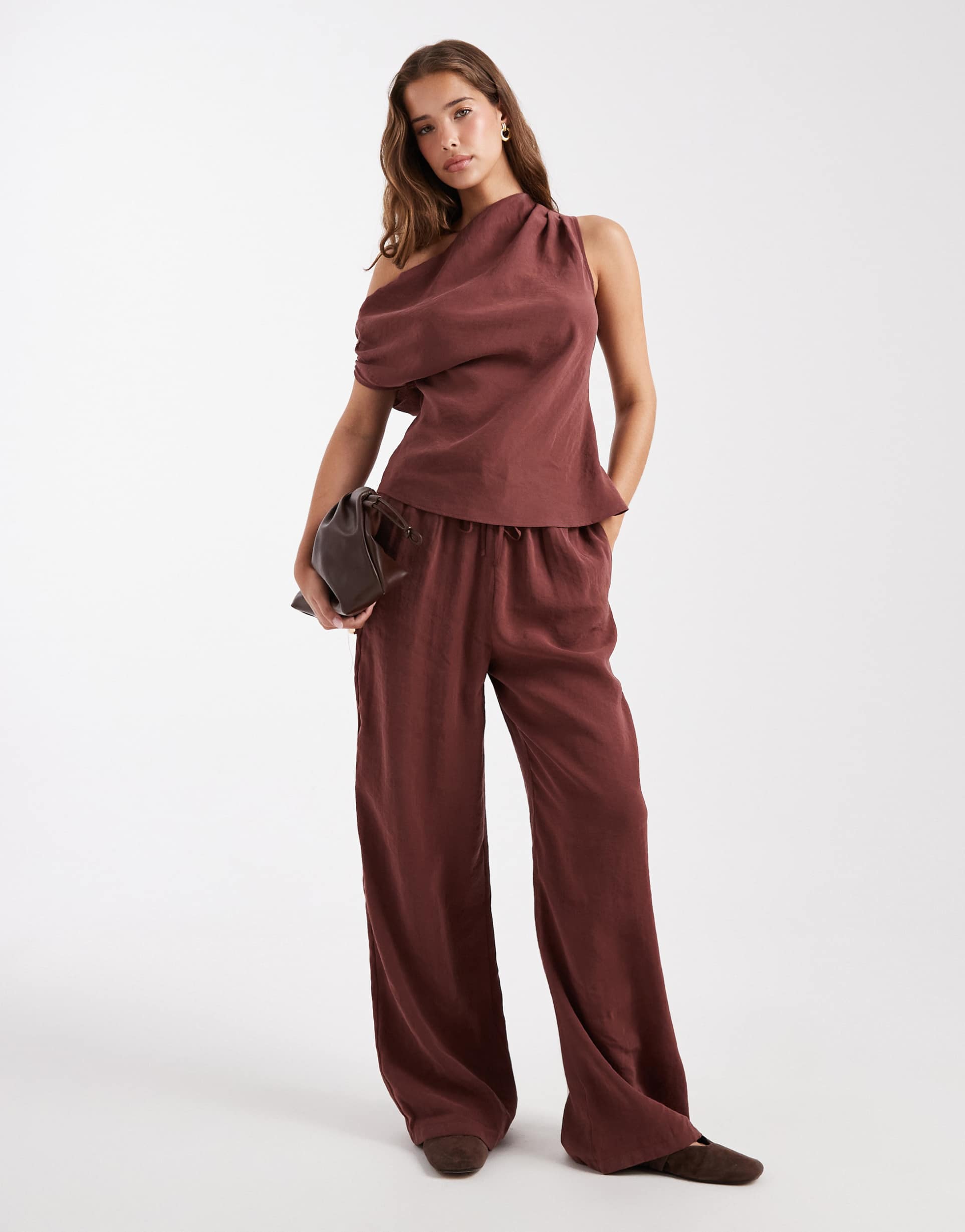 asos design tie waist straight leg pants - part of a set