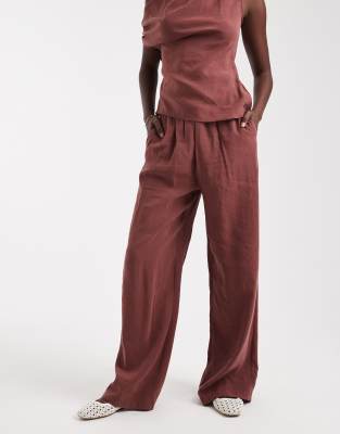 Asos Design Tie Waist Straight Leg Pants - Part Of A Set-black In Brown