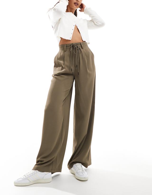 ASOS DESIGN - tie waist trouser in khaki