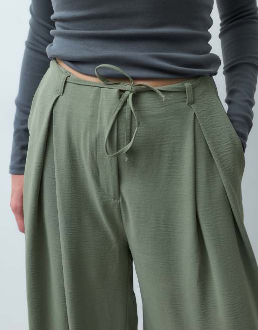 ASOS DESIGN tie waist wide leg pant in khaki co-ord, 5 of 5