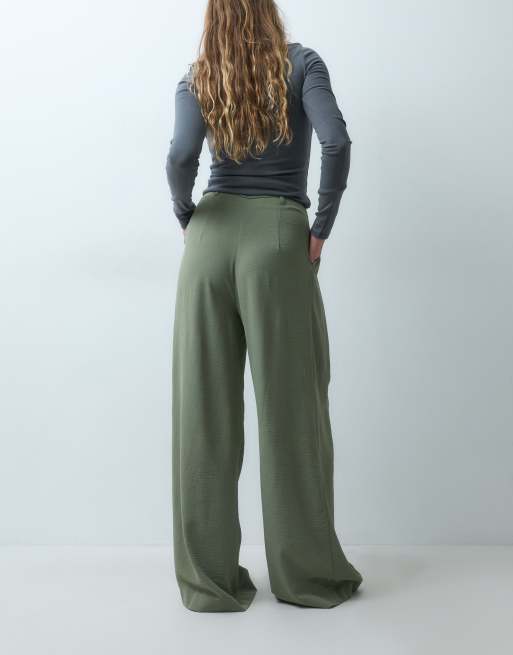 ASOS DESIGN tie waist wide leg trouser in khaki co-ord, 4 of 5