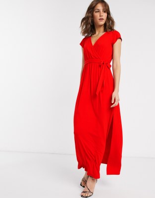 ASOS DESIGN tie waist wrap front maxi 