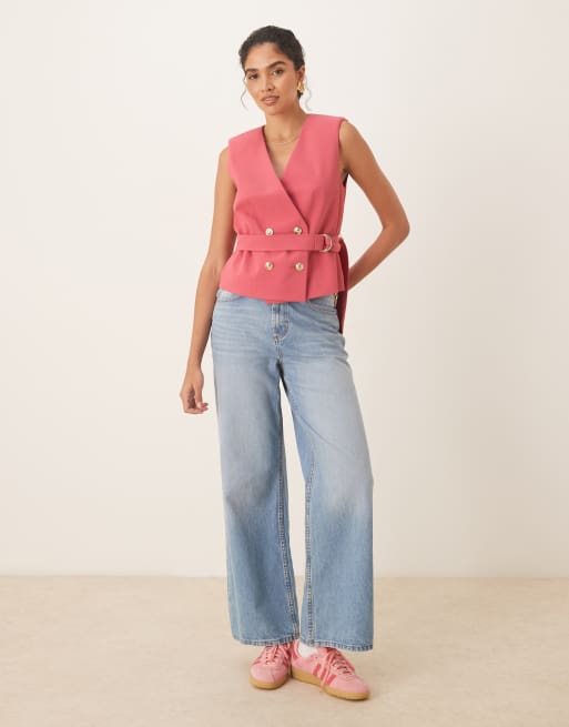 ASOS DESIGN tie waistcoat in berry, 3 of 4