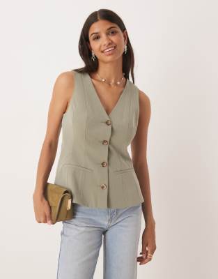 ASOS DESIGN tie waistcoat in khaki - KHAKI