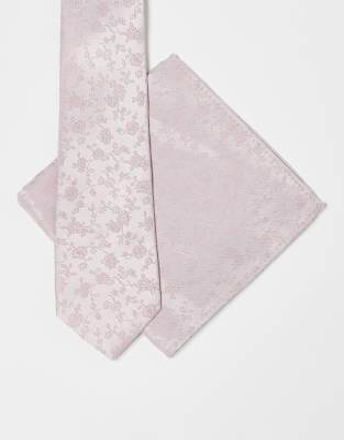 tie with floral pocket square in pink