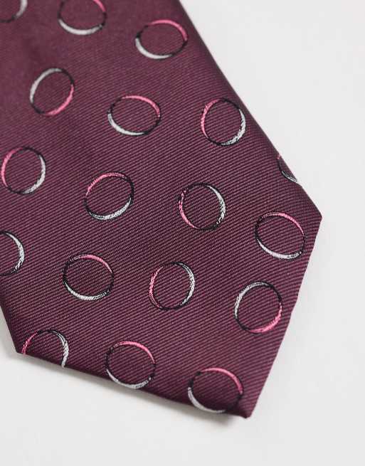 ASOS DESIGN tie with graphic print in burgundy, 2 of 3