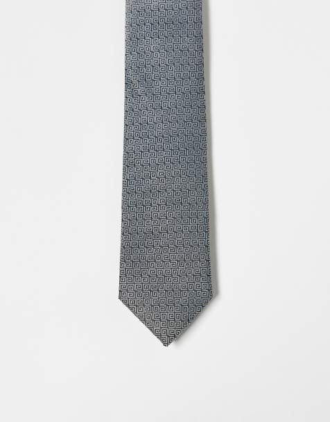 ASOS DESIGN tie with greek wave pattern in black - view 1