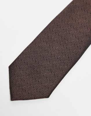 tie with greek wave pattern in brown