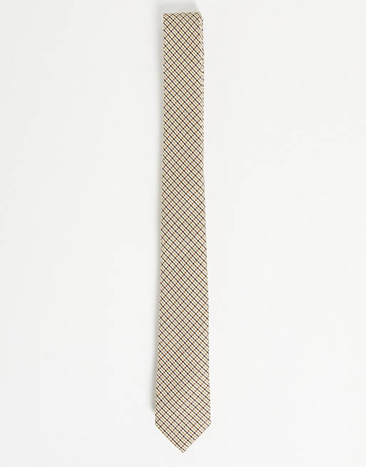 ASOS DESIGN tie with minimal heritage check in stone | ASOS