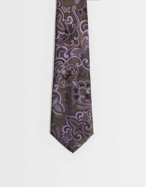 ASOS DESIGN tie with paisley print in purple - view 1