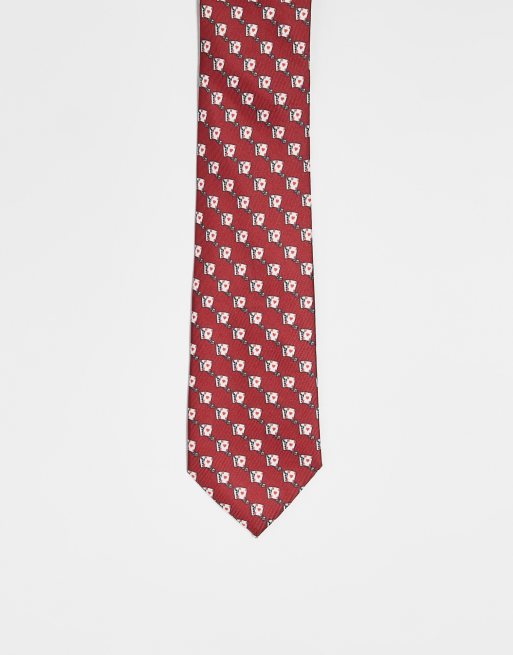  ASOS DESIGN tie with playing card print in red