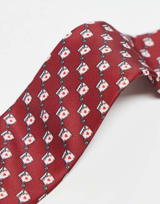 ASOS DESIGN tie with playing card print in red, 2 of 4