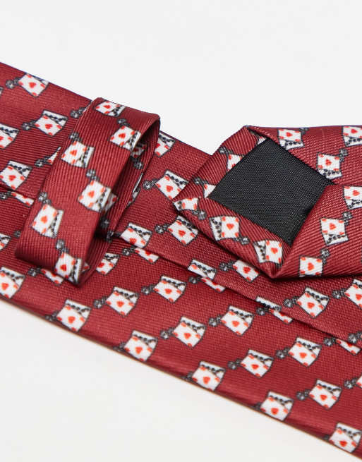 ASOS DESIGN tie with playing card print in red, 4 of 4