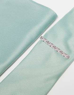 Asos Design Tie With Pocket Square And Tie Bar In Green