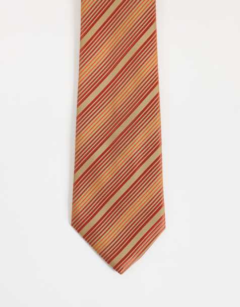 ASOS DESIGN tie with stripe detail in orange and red - view 1