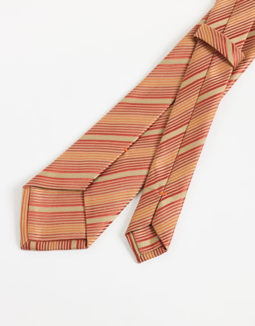 ASOS DESIGN tie with stripe detail in orange and red, 2 of 3