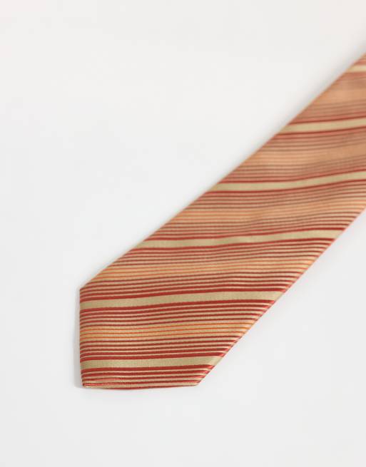 ASOS DESIGN tie with stripe detail in orange and red, 3 of 3