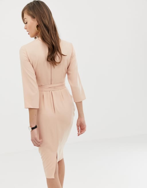 asos design tie wrap around midi dress ASOS DESIGN wrap midi dress with tie side in rust