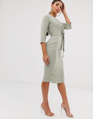 tie wrap around midi dress