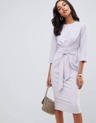 tie wrap around midi dress