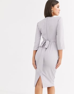 tie wrap around midi dress