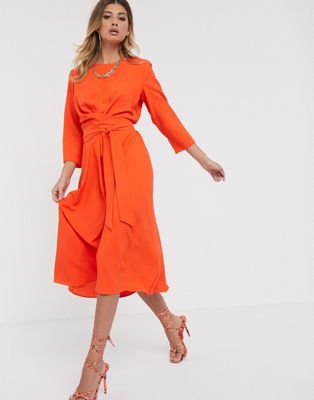 orange midi wrap dress
