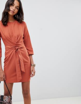 asos design tie wrap around mini dress