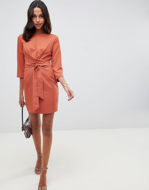 Asos design tie on sale wrap around mini dress