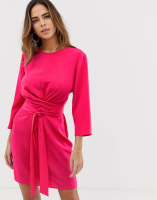 asos design tie wrap around mini dress