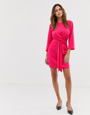 asos design tie wrap around mini dress