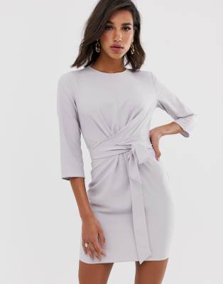 asos design tie wrap around mini dress