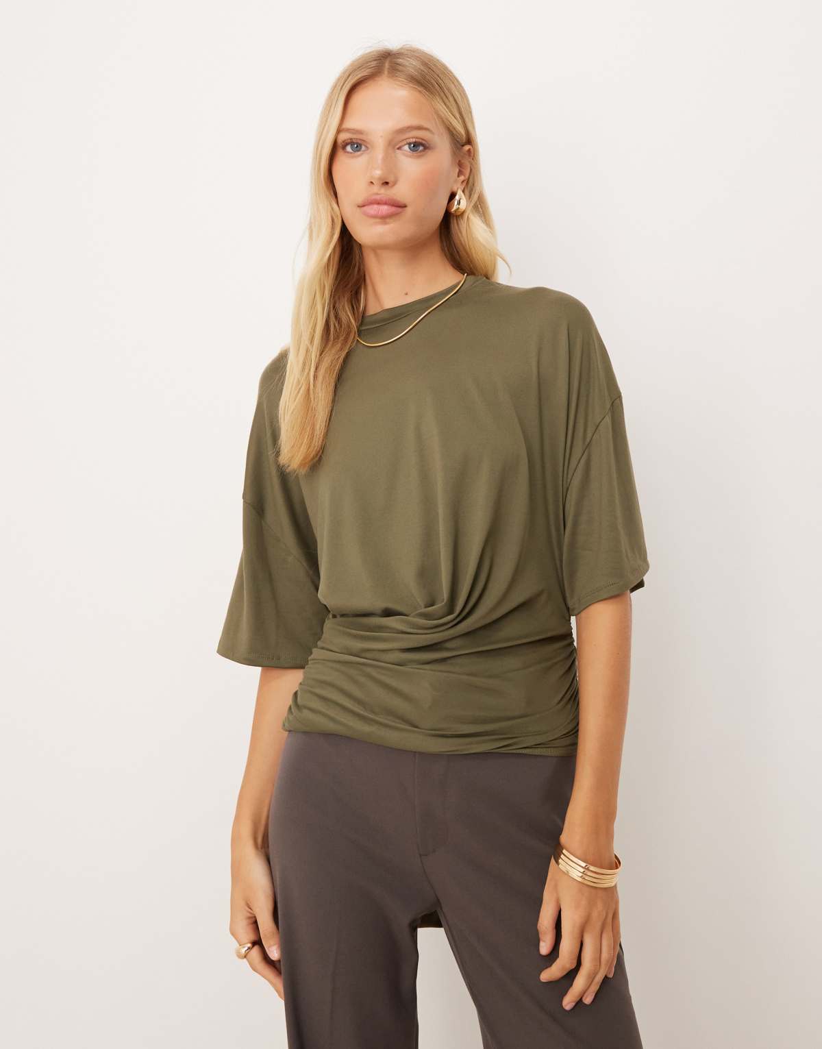 ASOS DESIGN tie wrap t-shirt in khaki