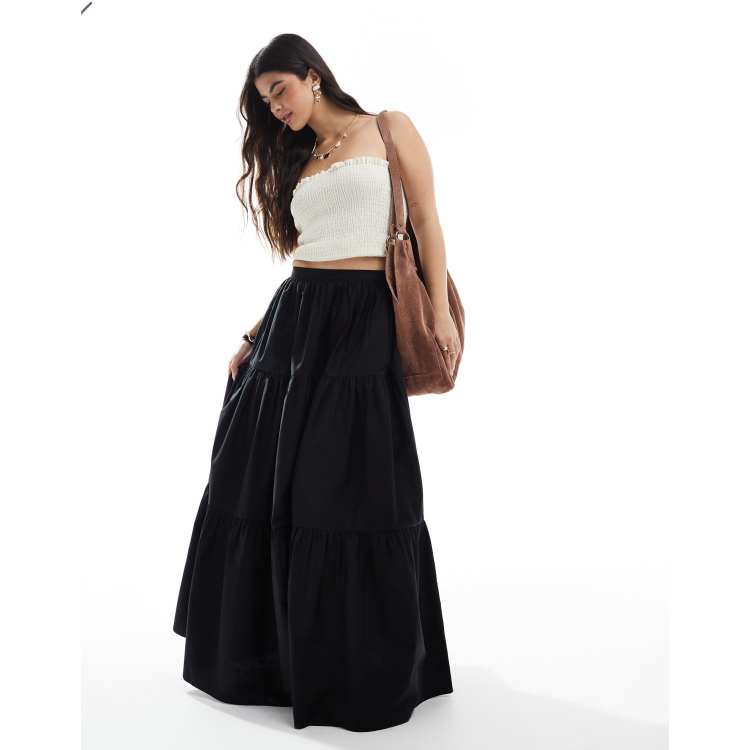 ASOS DESIGN tiered boho maxi skirt in black