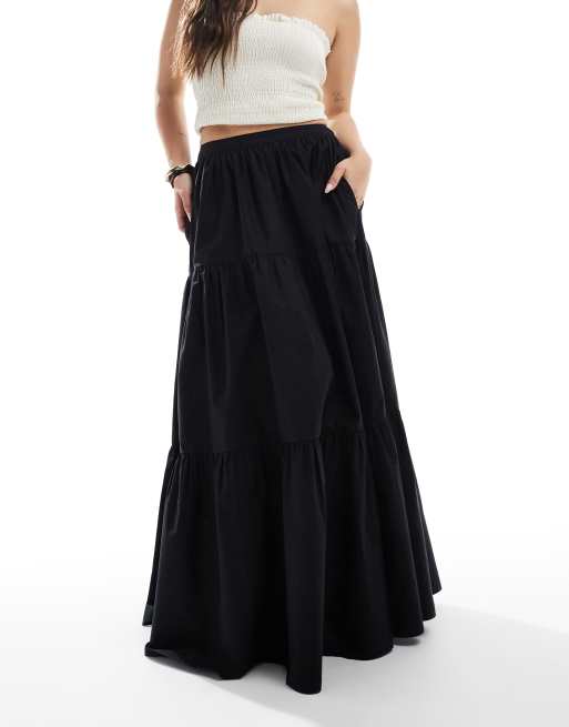 ASOS DESIGN tiered boho maxi skirt in black