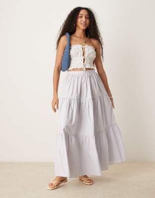 ASOS DESIGN tiered boho maxi skirt in washed blue - view 1