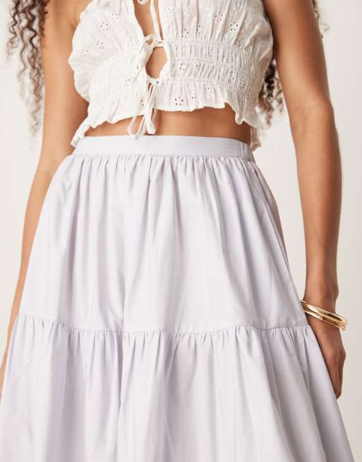 ASOS DESIGN tiered boho maxi skirt in washed blue, 2 of 5