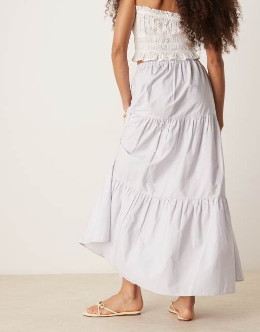 ASOS DESIGN tiered boho maxi skirt in washed blue, 3 of 5