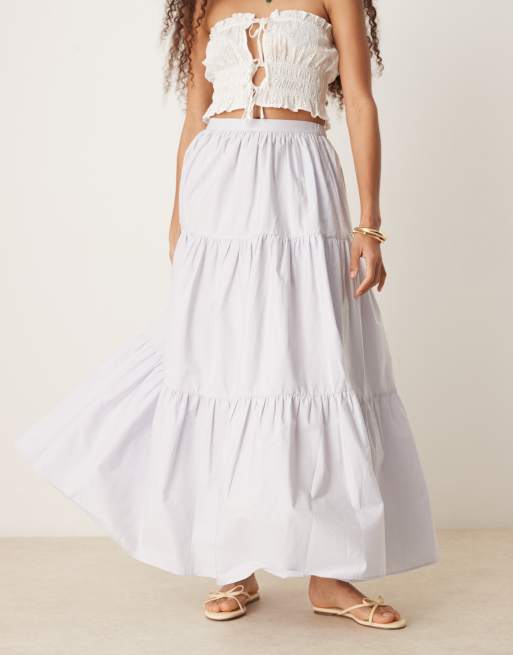 ASOS DESIGN tiered boho maxi skirt in washed blue, 5 of 5