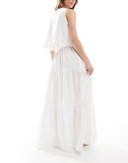 ASOS DESIGN tiered boho maxi skirt in white