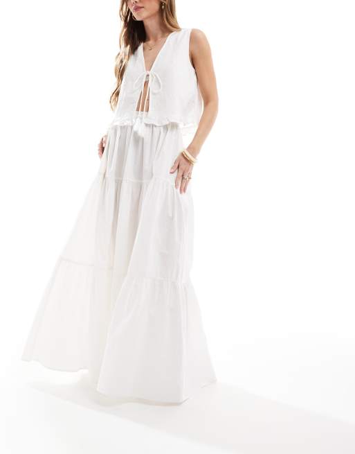 ASOS DESIGN tiered boho maxi skirt in white