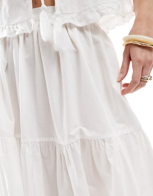 ASOS DESIGN tiered boho maxi skirt in white