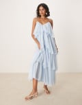 [ASOS DESIGN] ASOS DESIGN tiered cami layered maxi dress in dusky blue 4 Dusky Blue