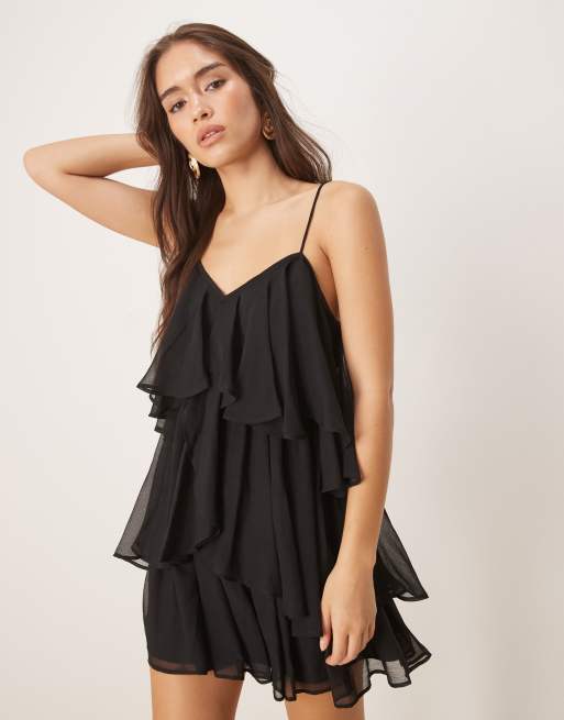 ASOS DESIGN tiered cami layered mini dress in black, 2 of 4
