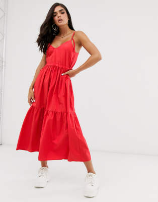 red cami maxi dress
