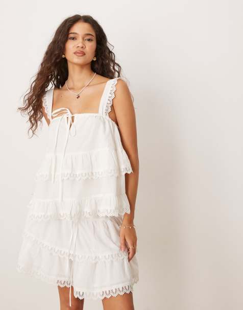 ASOS DESIGN tiered cami top with lace trim in white - view 1