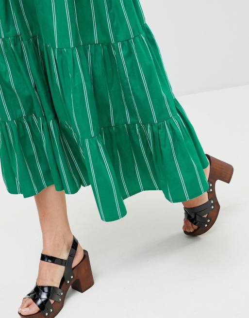 Green cotton 2025 midi skirt